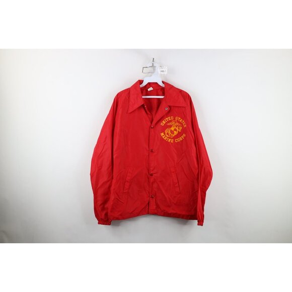Vintage 70s Mens Medium USMC Marines Button Coach Coaches Windbreaker Jacket USA - Picture 1 of 16